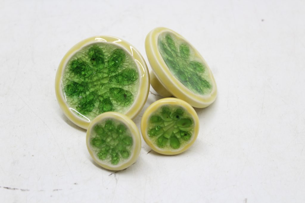 Vintage Ceramic Green 90s 2000s Drawer Pulls Handle Knobs - Stained Glass Inlay