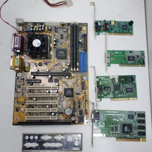 Vintage DFI CA64-SC motherboard with CPU Ram and PCI cards - tested working