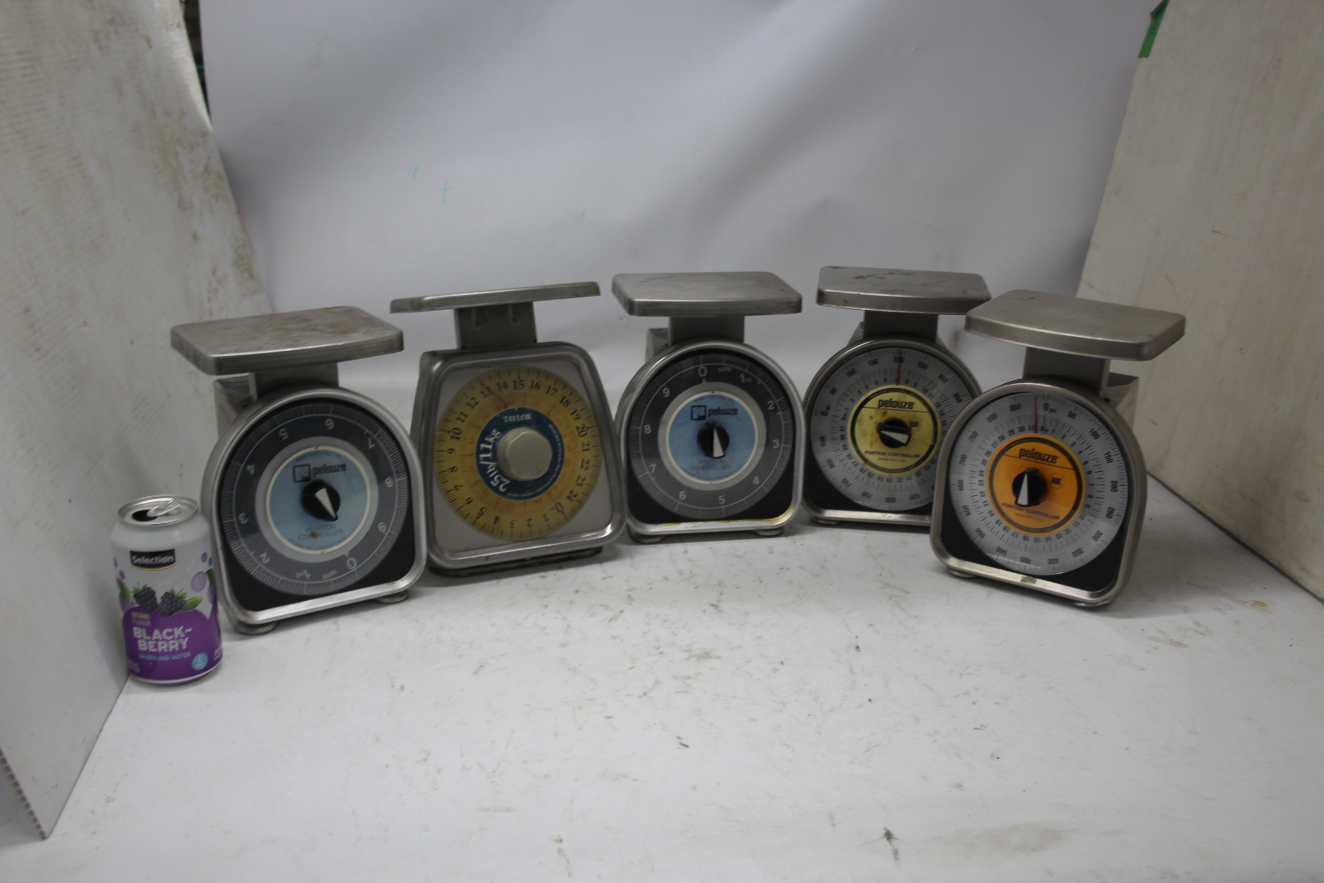 6 x Vintage scales by Pelouze and Taylor for set, movie, theater