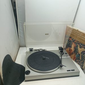 Tourne-disque vintage Sanyo TP-X1 à entraînement direct, retour automatique, testé et fonctionnel + LP vinyle de Bach (Combo)