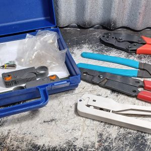 Coaxial cable installation and compression kit (crimping tools, cable stripper, connectors)