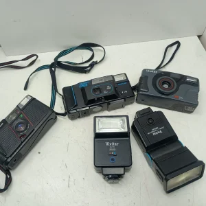 Lot 3 Vintage Cameras PS25, 2 Vivitar 2600 and 2500  flashes -as is